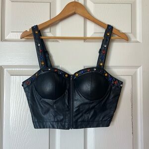 Studded Black Jeweled Bustier Top